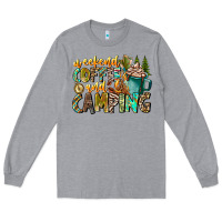 Heather Grey Weekends Coffee And Camping Long Sleeve Tee - CowhideDigitalArt