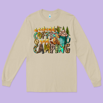 Weekends Coffee And Camping Long Sleeve Tee Designed By Cowhidedigitalart