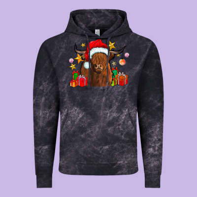Festive Highland Cow Vintage Hoodie Designed By Cowhidedigitalart