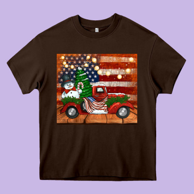 Christmas Truck With American Flag Heavy Core Tee Designed By Jasminsmagicworld