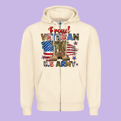 Proud Veteran U.s Army Zipper Hoodie Designed By Ranaportraitstore