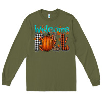Army Green Welcome Fall Long Sleeve Tee - CowhideDigitalArt