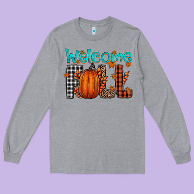 Welcome Fall Long Sleeve Tee Designed By Cowhidedigitalart