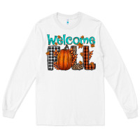 White Welcome Fall Long Sleeve Tee - CowhideDigitalArt