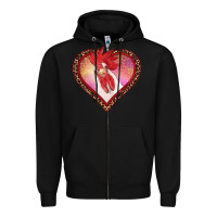 Black valentines day rooster with leopard heart Zipper Hoodie - RanaPortraitStore