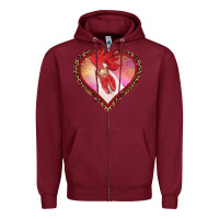 Burgundy valentines day rooster with leopard heart Zipper Hoodie - RanaPortraitStore