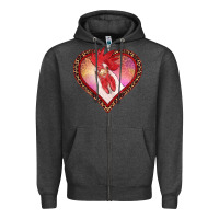 Charcoal Heather valentines day rooster with leopard heart Zipper Hoodie - RanaPortraitStore