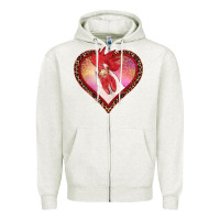 Oatmeal Heather valentines day rooster with leopard heart Zipper Hoodie - RanaPortraitStore