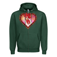 Sports Green valentines day rooster with leopard heart Zipper Hoodie - RanaPortraitStore