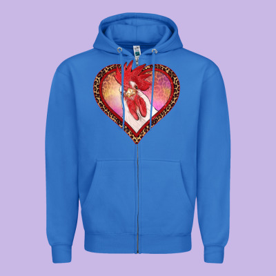 Valentines Day Rooster With Leopard Heart Zipper Hoodie Designed By Ranaportraitstore
