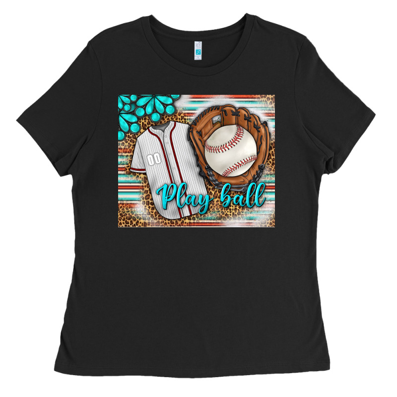 Baseball Play Ball With Leopard Mousepad Ladies Tee by BundleAndBundleShop | Teevron