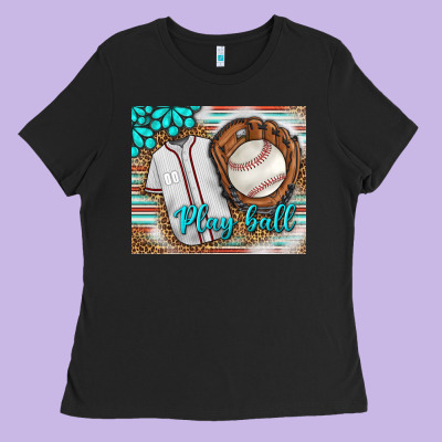 Baseball Play Ball With Leopard Mousepad Ladies Tee Designed By Bundleandbundleshop