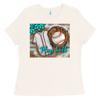 Bone Baseball Play Ball With Leopard Mousepad Ladies Tee - BundleAndBundleShop