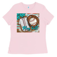 Bubblegum Pink Baseball Play Ball With Leopard Mousepad Ladies Tee - BundleAndBundleShop