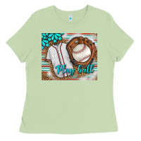 Matcha Baseball Play Ball With Leopard Mousepad Ladies Tee - BundleAndBundleShop