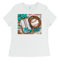 White Baseball Play Ball With Leopard Mousepad Ladies Tee - BundleAndBundleShop