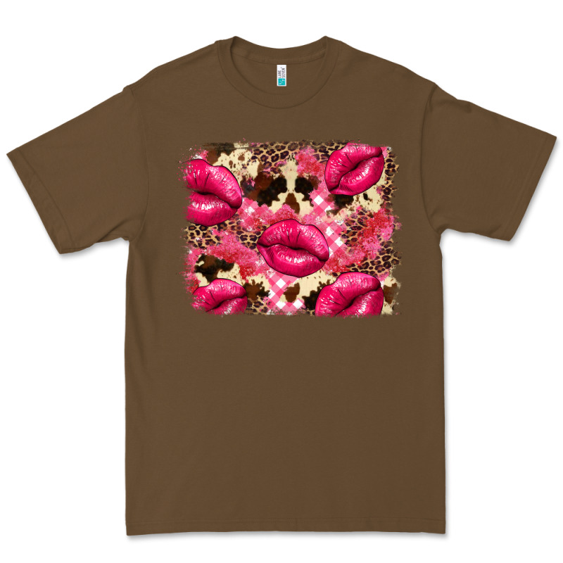 Valentine's Day Pink Plaid Red Glitter Cowhide Premium Tee by FaDigitalArtStudio | Teevron