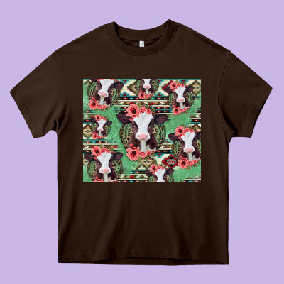 Baby Cow Floral Aztec Tumbler Heavy Core Tee Designed By Jasminsmagicworld
