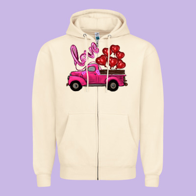 Valentines Day Turck With Balloons Zipper Hoodie Designed By Ranaportraitstore