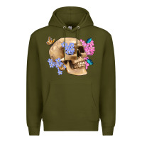 Army Green skull flora butterfly Premium Hoodie - Artiststas