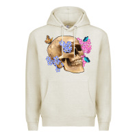 Oatmeal Heather skull flora butterfly Premium Hoodie - Artiststas
