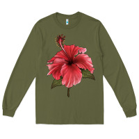 Army Green Puerto Rican Hibiscus Flower Illustrations Long Sleeve Tee - LillyAllenDesigns