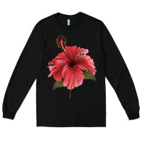 Black Puerto Rican Hibiscus Flower Illustrations Long Sleeve Tee - LillyAllenDesigns