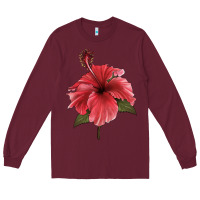 Burgundy Puerto Rican Hibiscus Flower Illustrations Long Sleeve Tee - LillyAllenDesigns