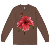 Chestnut Puerto Rican Hibiscus Flower Illustrations Long Sleeve Tee - LillyAllenDesigns