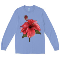 Colony Blue Puerto Rican Hibiscus Flower Illustrations Long Sleeve Tee - LillyAllenDesigns