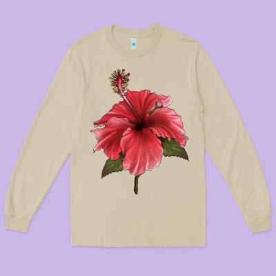 Puerto Rican Hibiscus Flower Illustrations Long Sleeve Tee Designed By Lillyallendesigns