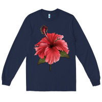 Navy Puerto Rican Hibiscus Flower Illustrations Long Sleeve Tee - LillyAllenDesigns