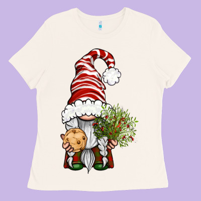 Christmas Gnome With Cookie Ladies Tee Designed By Bundleandbundleshop