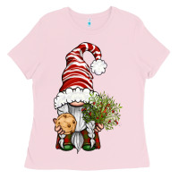 Bubblegum Pink Christmas Gnome With Cookie Ladies Tee - BundleAndBundleShop