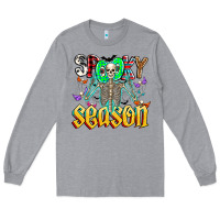 Heather Grey Spooky Season Long Sleeve Tee - CowhideDigitalArt