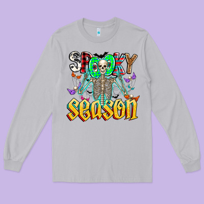 Spooky Season Long Sleeve Tee Designed By Cowhidedigitalart