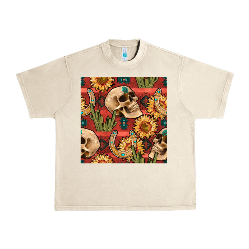 Western Skull Aztec Seamless Pattern Urban Heavy Tee by BundleAndBundleShop | Teevron