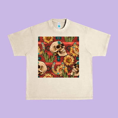 Western Skull Aztec Seamless Pattern Urban Heavy Tee Designed By Bundleandbundleshop