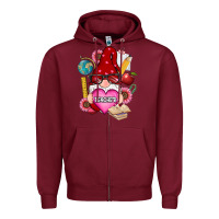 Burgundy valentines day teacher gnome Zipper Hoodie - RanaPortraitStore