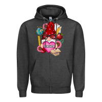 Charcoal Heather valentines day teacher gnome Zipper Hoodie - RanaPortraitStore