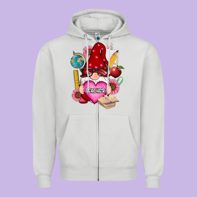 Valentines Day Teacher Gnome Zipper Hoodie Designed By Ranaportraitstore