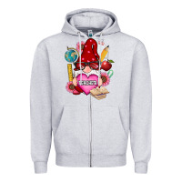Heather Grey valentines day teacher gnome Zipper Hoodie - RanaPortraitStore