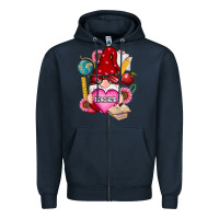Navy valentines day teacher gnome Zipper Hoodie - RanaPortraitStore