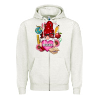 Oatmeal Heather valentines day teacher gnome Zipper Hoodie - RanaPortraitStore