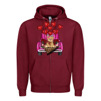 Burgundy valentines day tedybear truck Zipper Hoodie - RanaPortraitStore