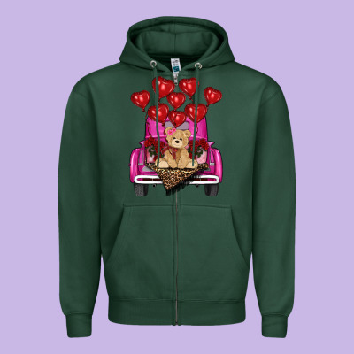 Valentines Day Tedybear Truck Zipper Hoodie Designed By Ranaportraitstore