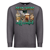 Charcoal Heather dead inside but caffeinated skeleton coffee cups Premium Sweatshirt - Jasminsmagicworld
