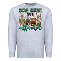 Heather Grey dead inside but caffeinated skeleton coffee cups Premium Sweatshirt - Jasminsmagicworld