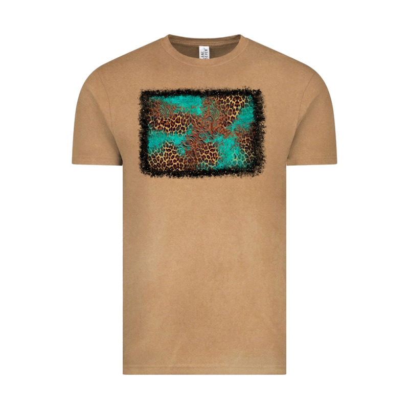 Western Leopard Turquoise Glitter Tooled Leather Vintage Tee by FaDigitalArtStudio | Teevron