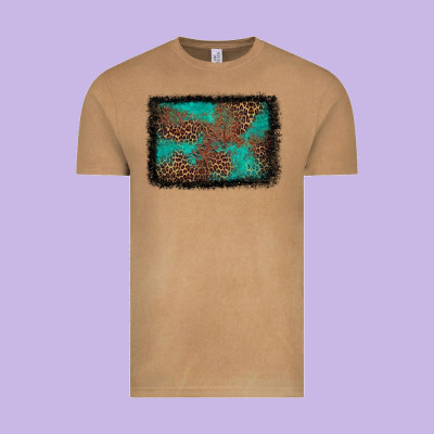 Western Leopard Turquoise Glitter Tooled Leather Vintage Tee Designed By Fadigitalartstudio